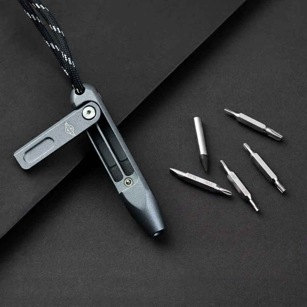 The Maestro:Titanium EDC Screwdriver Tool Featuring 8 Interchangeable S2 Steel 4mm Bits