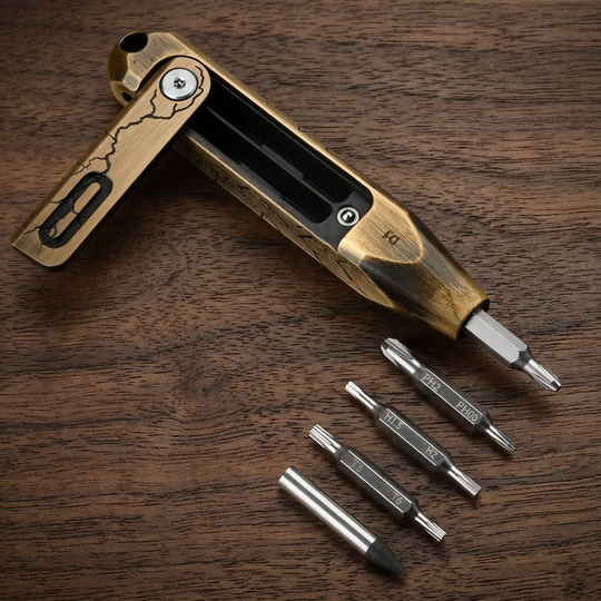 The Maestro:Titanium EDC Screwdriver Tool Featuring 8 Interchangeable S2 Steel 4mm Bits