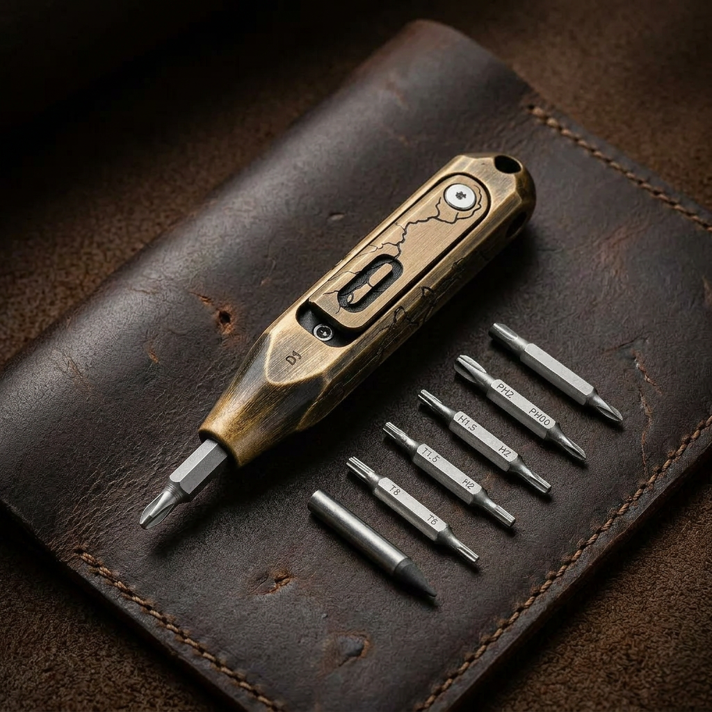 The Maestro:Titanium EDC Screwdriver Tool Featuring 8 Interchangeable S2 Steel 4mm Bits