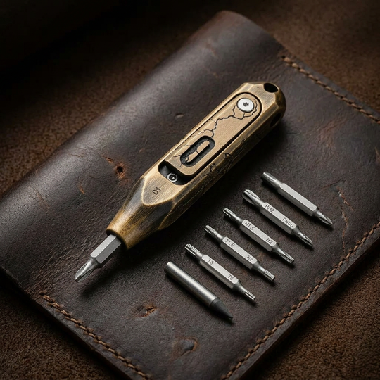 The Maestro:Titanium EDC Screwdriver Tool Featuring 8 Interchangeable S2 Steel 4mm Bits
