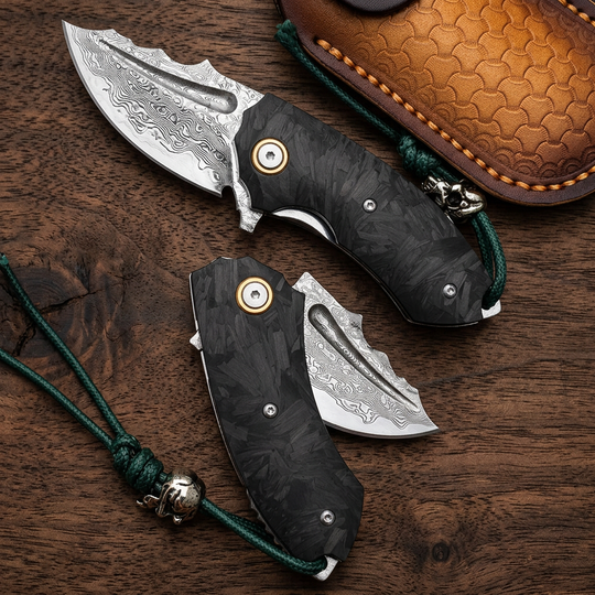 The Eclipse:Damascus Steel Folding Nightglow Pocket EDC Knife