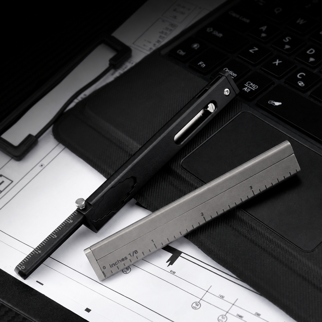 The TriRuler:Titanium Drafting Built-In Mini Pencil EDC Multi-Tool