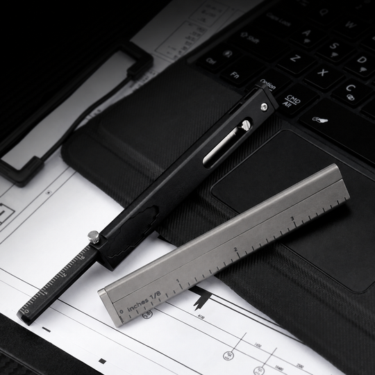 The TriRuler:Titanium Drafting Built-In Mini Pencil EDC Multi-Tool