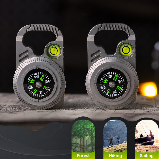 The Magnorth: Titanium Compass EDC Clip with Magnifier, Bubble Level & Pry Bar