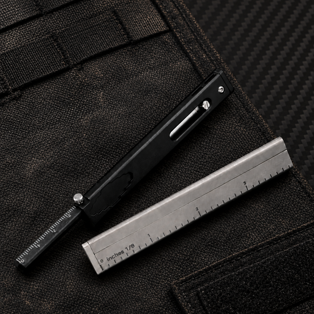 The TriRuler:Titanium Drafting Built-In Mini Pencil EDC Multi-Tool