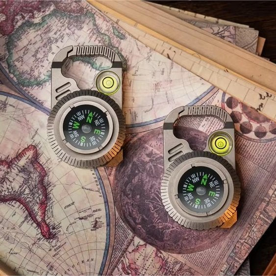 The Magnorth: Titanium Compass EDC Clip with Magnifier, Bubble Level & Pry Bar