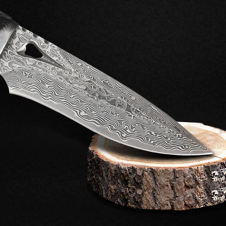 Elephant Forge VG10 Damascus Knife — Handcrafted Ebony Handle with Leather Sheath