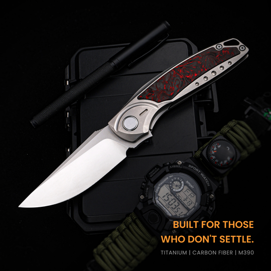 GraphiX: Ti & Carbon Folding Knife — M390/D2 Blade