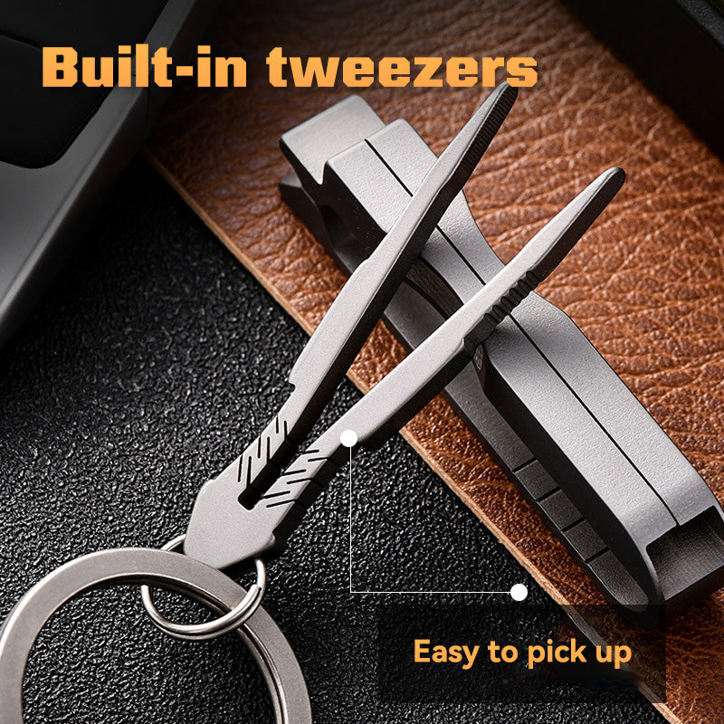Quick-Release Titanium Keychain Clip with Tweezers