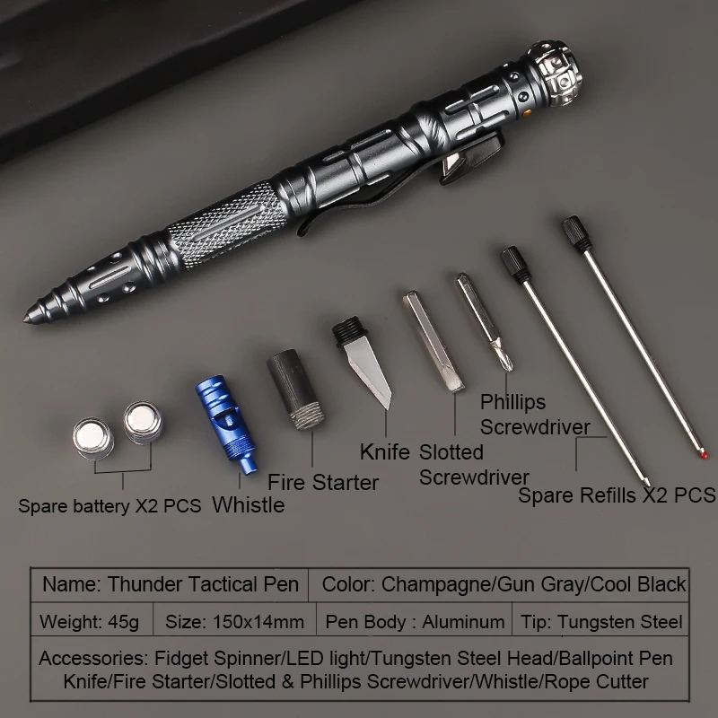 SpinStrike : 9 in 1 Multifunctional Heavy-Duty Ballpoint Pen