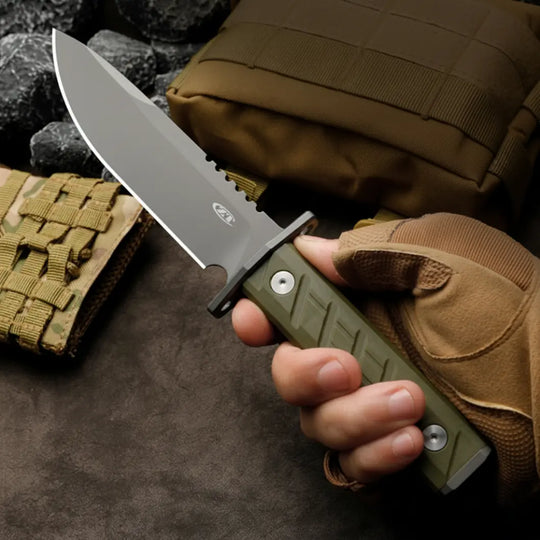 Grey Wolf Survival Knife - High Carbon Steel, Grey Titanium Coated, Ergonomic Grip for Hunting & Camping