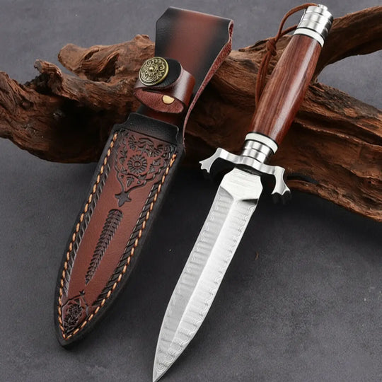 Excalibur Elite | Handcrafted Damascus Steel EDC Fixed Blade Outdoor Hunting Knife