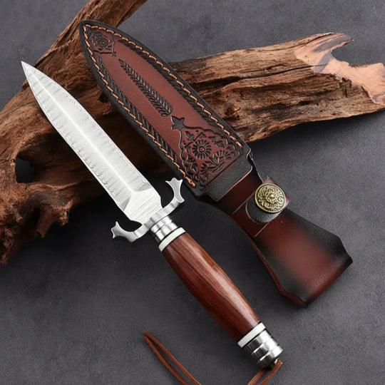 Excalibur Elite | Handcrafted Damascus Steel EDC Fixed Blade Outdoor Hunting Knife