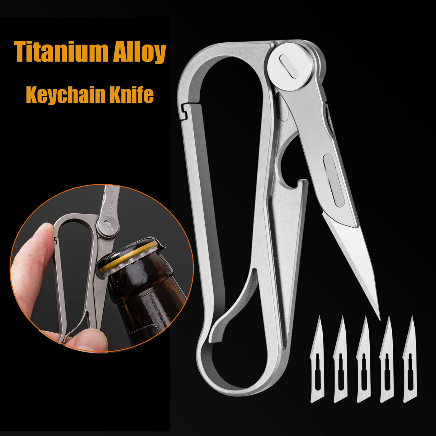 AlphaBiner: Titanium EDC Carabiner Keychain with Folding Utility knife