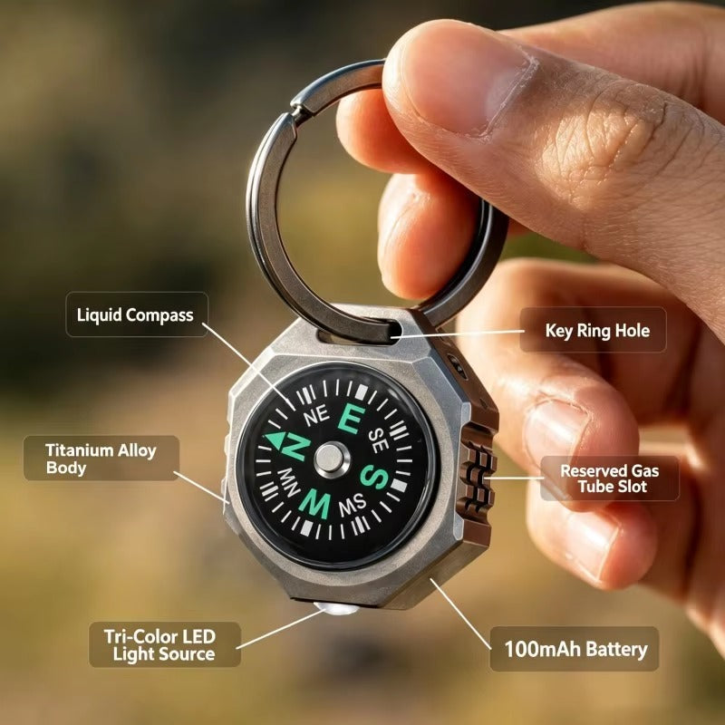Polaris:Titanium Tri-Color EDC Flashlight with Built-In Compass