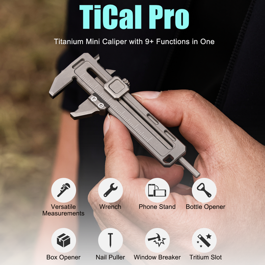 TiCal Pro - Sandblasted Titanium Mini Caliper can be your Phone Stand.