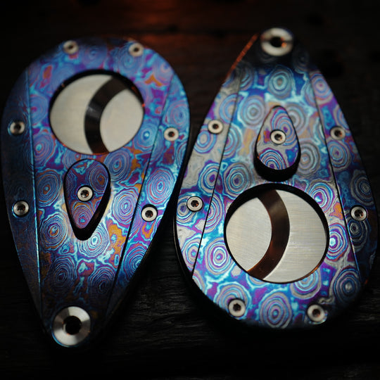 Hand-Forged:Premium Timascus Guitar Cigar Cutter with M390 Super Steel Dual Shears