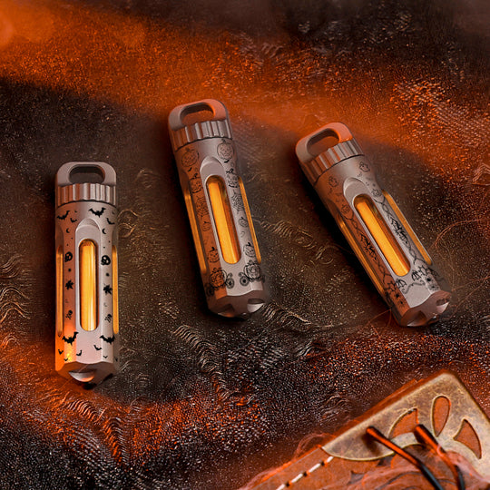NoxTi Tritium Keychain — Halloween Limited Edition | Exclusive Halloween Pattern & Orange Glow