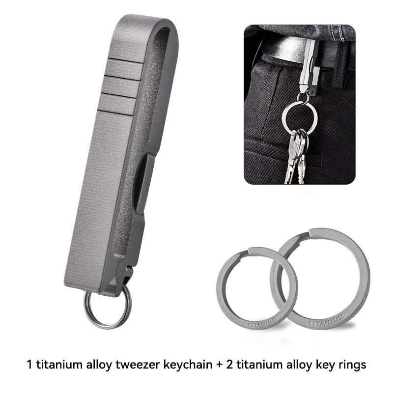 Quick-Release Titanium Keychain Clip with Tweezers