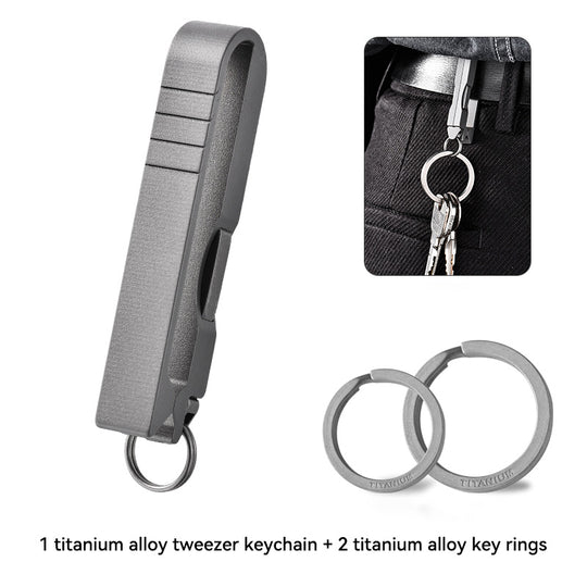 Quick-Release Titanium Keychain Clip with Tweezers