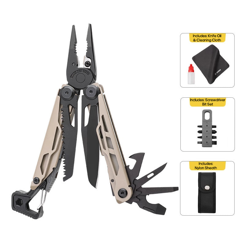 Solar Chase Pliers | 14-in-1 Tactical Multitool with Fire Starter & Saw | Heavy Duty 420 Steel for Survival & EDC