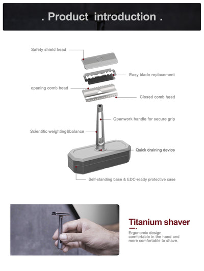 Titanium ModuRazor - Lightweight, Collapsible Razor for Portable Shaving