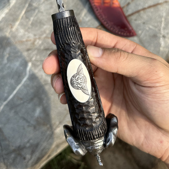 Elephant Forge VG10 Damascus Knife — Handcrafted Ebony Handle with Leather Sheath