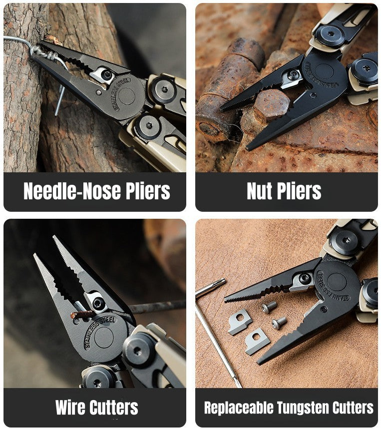 Solar Chase Pliers | 14-in-1 Tactical Multitool with Fire Starter & Saw | Heavy Duty 420 Steel for Survival & EDC