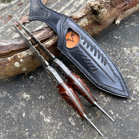 Ironwood Fang – Damascus Fishbone Outdoor Fixed Blade Knife