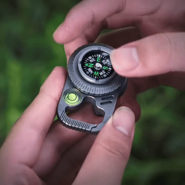 The Magnorth: Titanium Compass EDC Clip with Magnifier, Bubble Level & Pry Bar