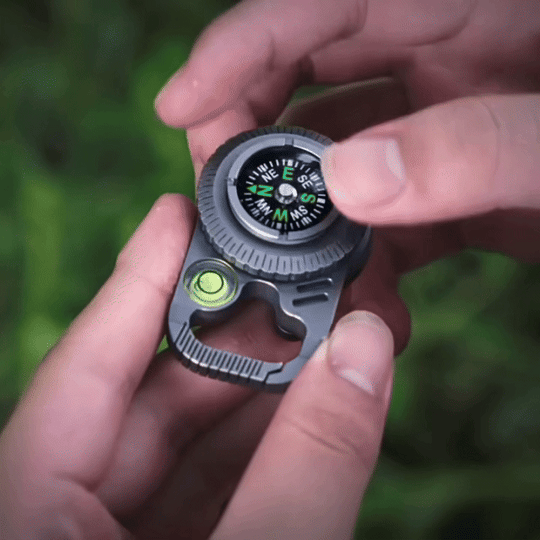 The Magnorth: Titanium Compass EDC Clip with Magnifier, Bubble Level & Pry Bar