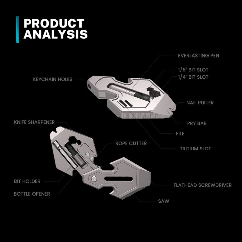 The Flounder 2.0: 13-in-1 Titanium EDC Multitool Pendant