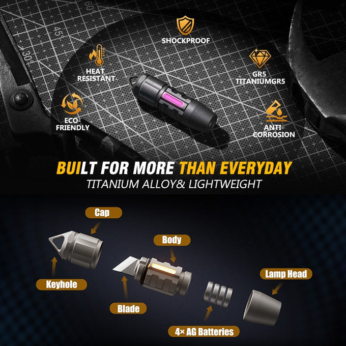 ED07 Ti：Titanium keychain flashlight & multitool, waterproof EDC.