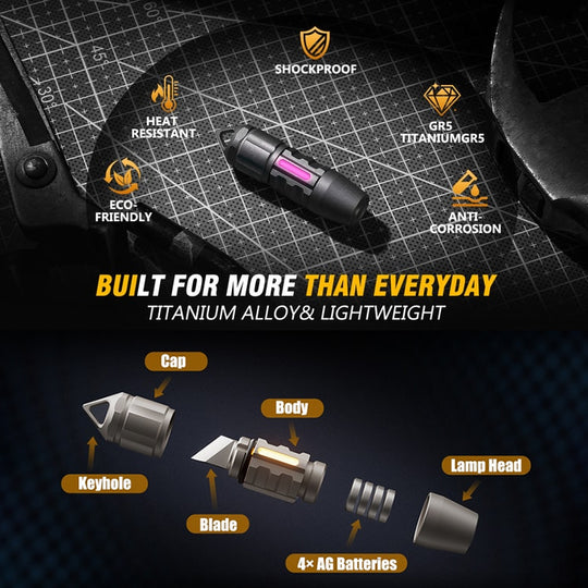 ED07 Ti：Titanium keychain flashlight & multitool, waterproof EDC.