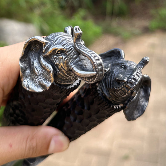 Elephant Forge VG10 Damascus Knife — Handcrafted Ebony Handle with Leather Sheath