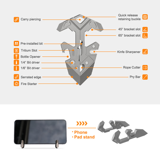 V-Stand: Titanium Multi-Tool Phone Stand for EDC