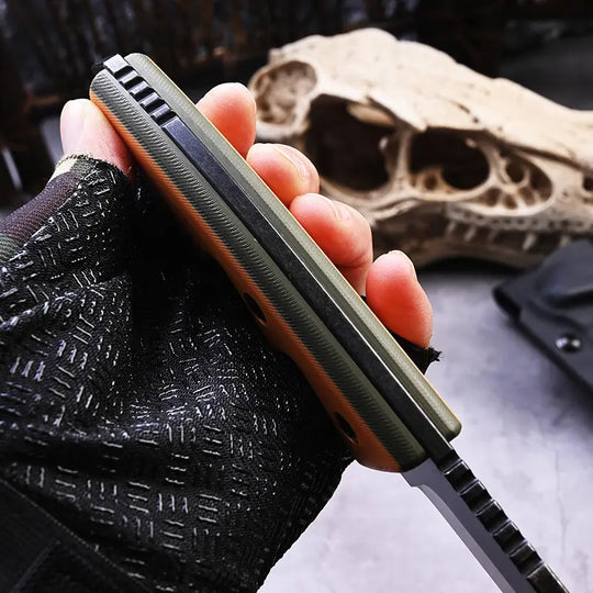 BlazeOrange Tactical Survivor: Heavy-Duty Fixed Blade Knife with CNC Black Stonewash Finish