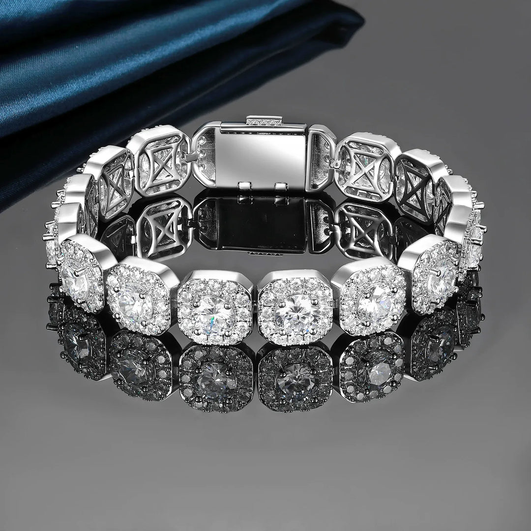 18K White Gold Plated 12mm Zircon Square Sugar Cuban Flip Cover Chains Bracelet