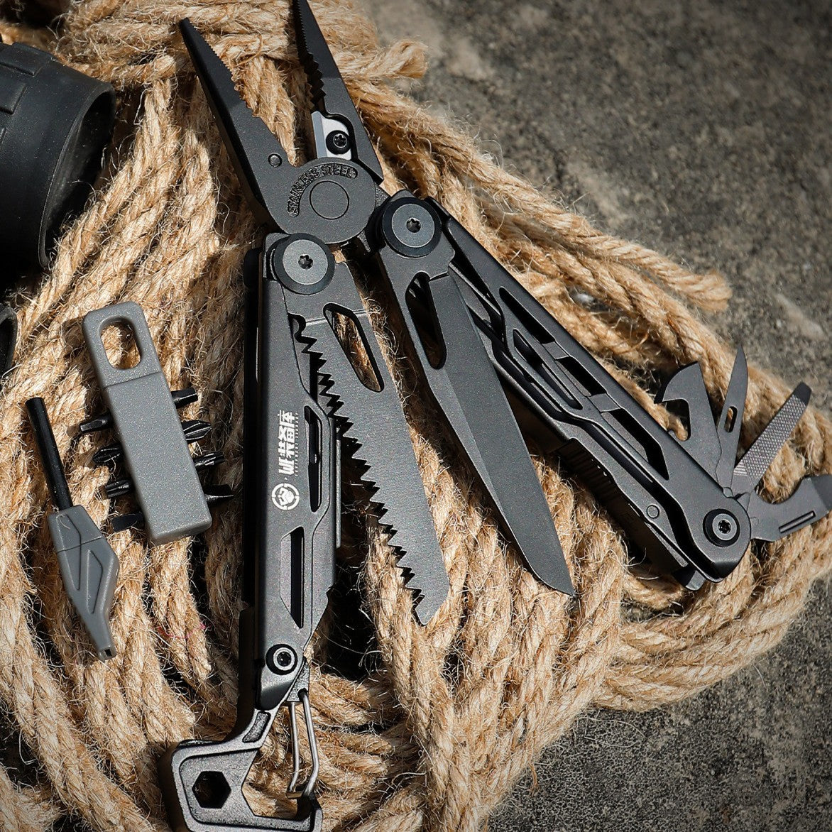 Solar Chase Pliers | 14-in-1 Tactical Multitool with Fire Starter & Sa ...