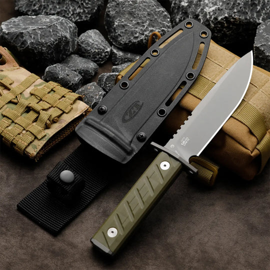 Grey Wolf Survival Knife - High Carbon Steel, Grey Titanium Coated, Ergonomic Grip for Hunting & Camping