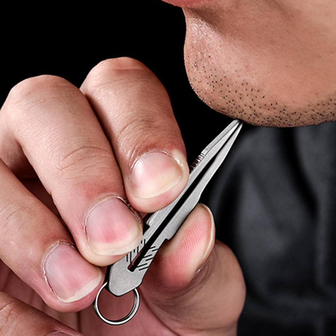 Quick-Release Titanium Keychain Clip with Tweezers