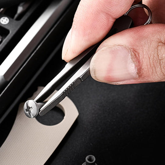 Quick-Release Titanium Keychain Clip with Tweezers