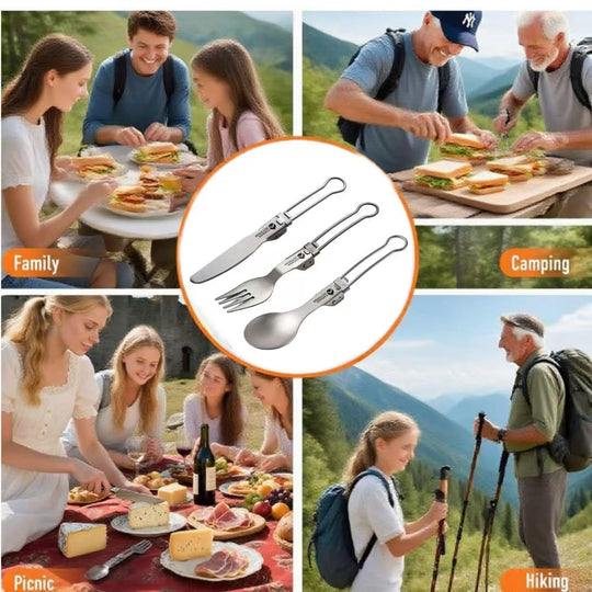 Featherlight Feast: Ultralight Titanium Folding Utensil Set for Travel
