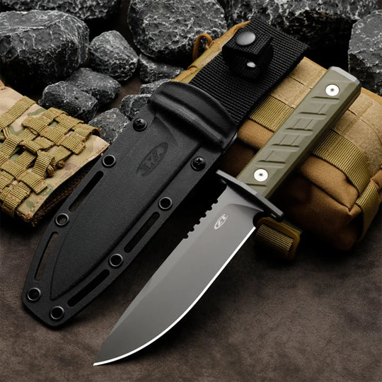 Grey Wolf Survival Knife - High Carbon Steel, Grey Titanium Coated, Ergonomic Grip for Hunting & Camping