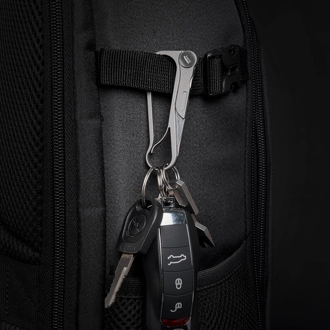 AlphaBiner: Titanium EDC Carabiner Keychain with Folding Utility knife