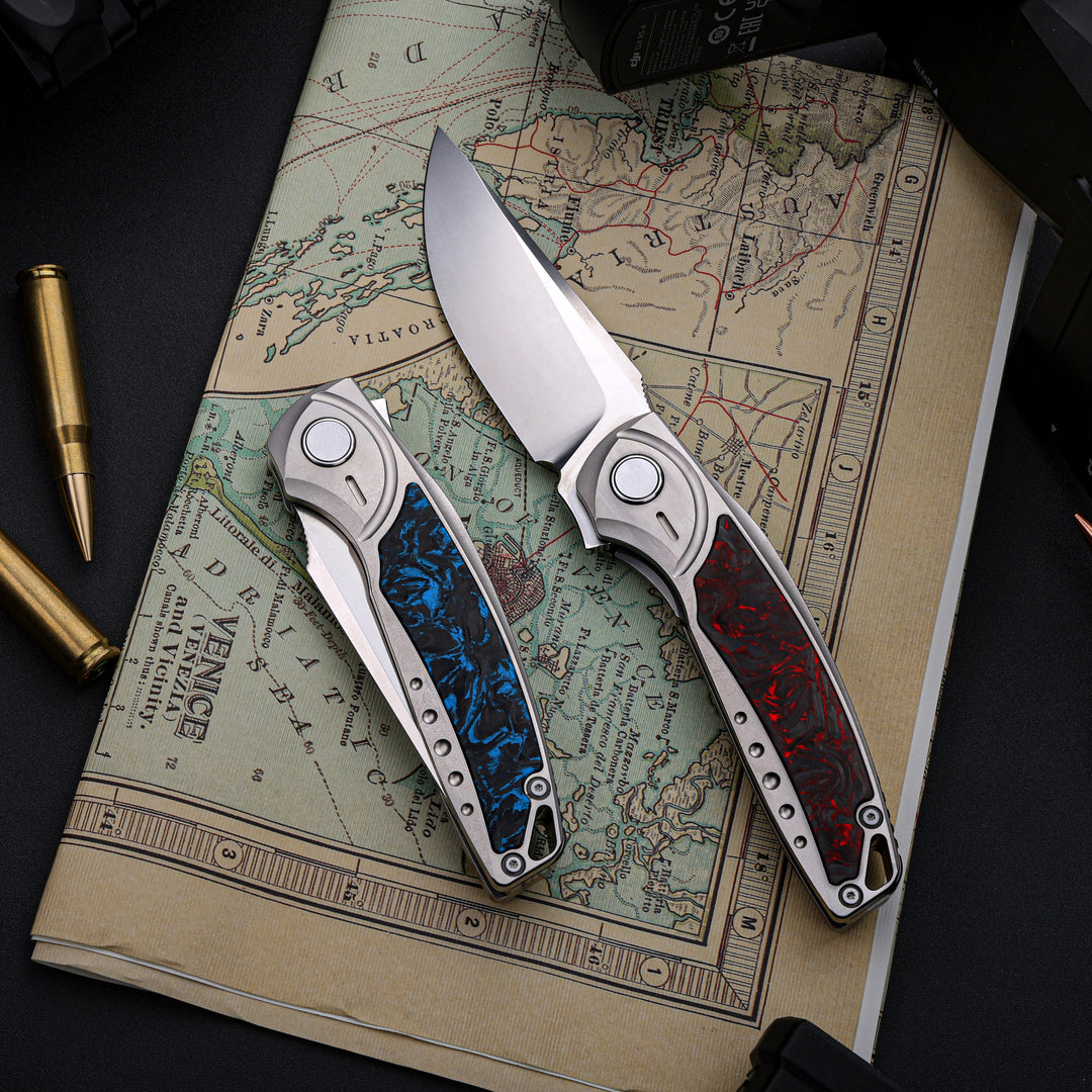 GraphiX: Ti & Carbon Folding Knife — M390/D2 Blade