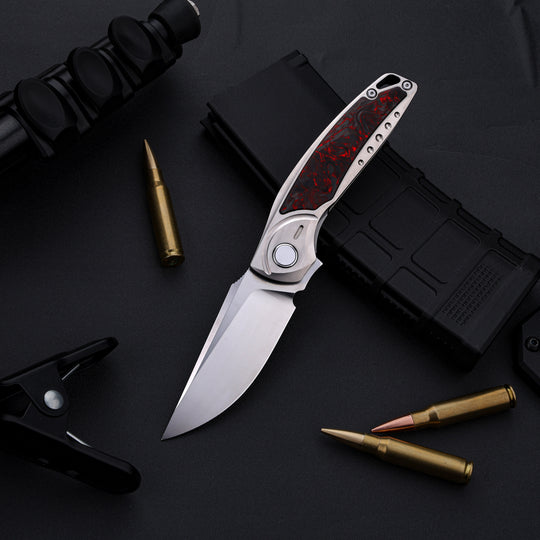 GraphiX: Ti & Carbon Folding Knife — M390/D2 Blade