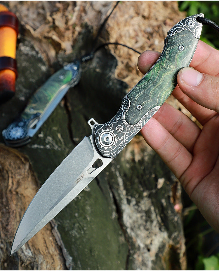 Emerald Gear — Steampunk Folding Pocket Knife with Green Resin Handle