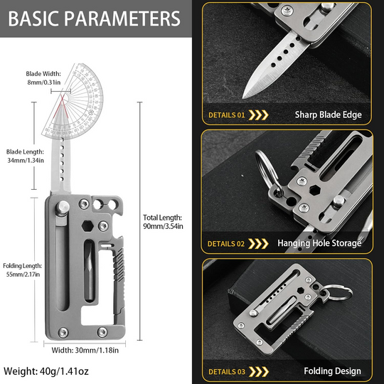 TitanClip Pro – Titanium EDC Carabiner Tool with Knife, Hex Wrench & Opener