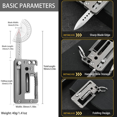 TitanClip Pro – Titanium EDC Carabiner Tool with Knife, Hex Wrench & Opener